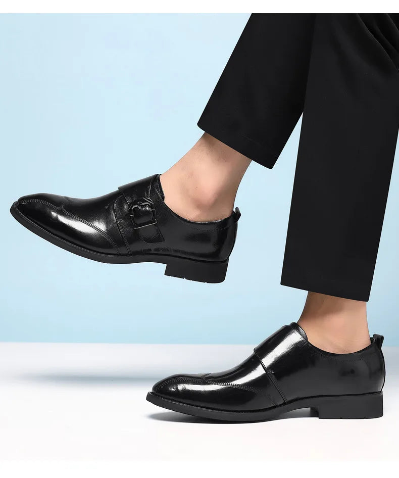 Zapatos de vestir de negocios para hombre con cierre, zapatos de cuero formales para hombre, calzado Oxford, mocasines Oxford de cuero de alta calidad para hombre