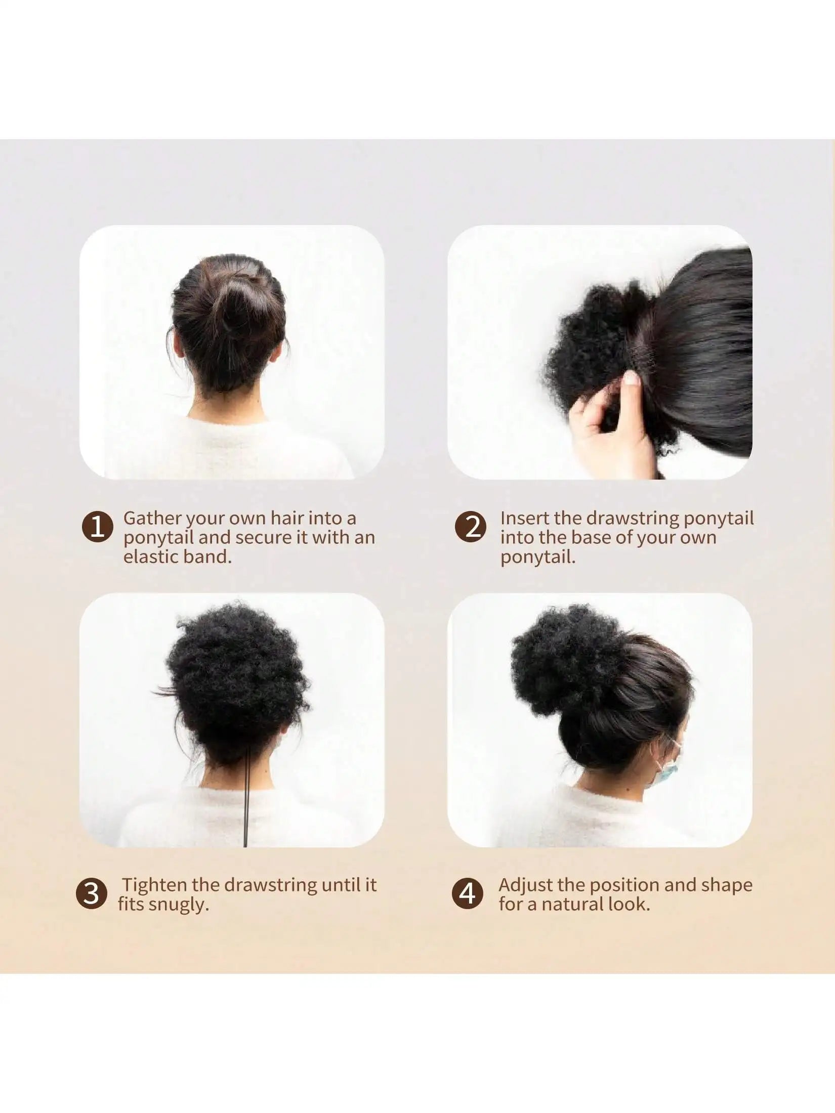 Afro Puff Kinky Curly Human Hair Ponytail Curly Drawstring High Bun HairPiece Clip in on Updo Chignon for Black Women 4 6 8 inch