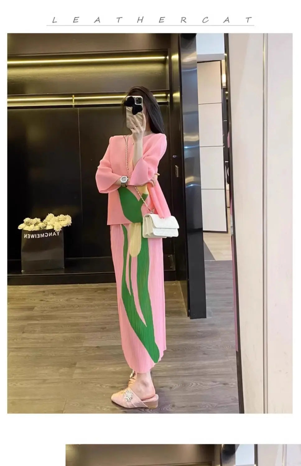 top pleated set new style slimming high-end half skirt two-piece set  two piece sets womens outifits  skirts