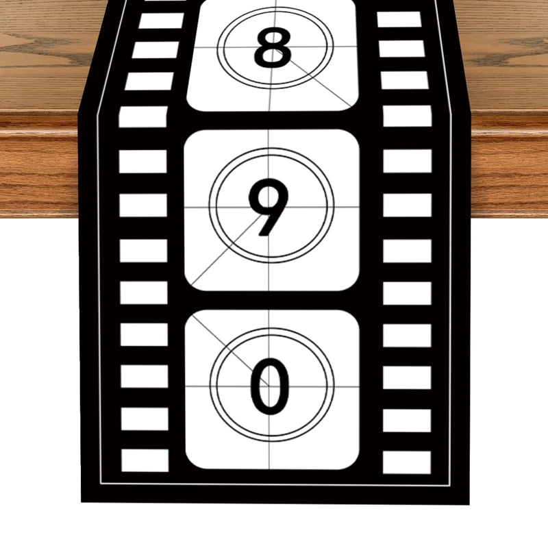 Camino de Mesa para Noche de Cine de 12 X 72 Pulgadas, Estampado de Tira de Película, Decoración de Carrete de Cine, Decoraciones de Manteles Temáticos de Cine