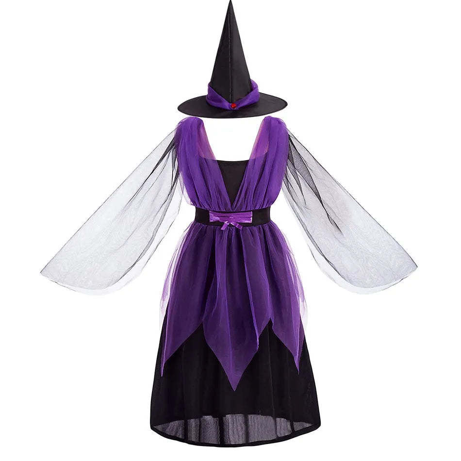 Disfraz de bruja para niños, disfraz de princesa para cumpleaños, ropa elegante para niñas, cosplay de Halloween, vestido elegante, sombrero de vampiro, Navidad, fantasía