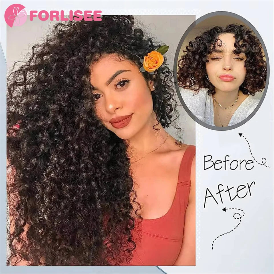 Invisible Wire Hair Extensions with 4 Clips Long Synthetic Wavy Curly Hair Pieces Adjustable Transparent Headband for Women 40cm