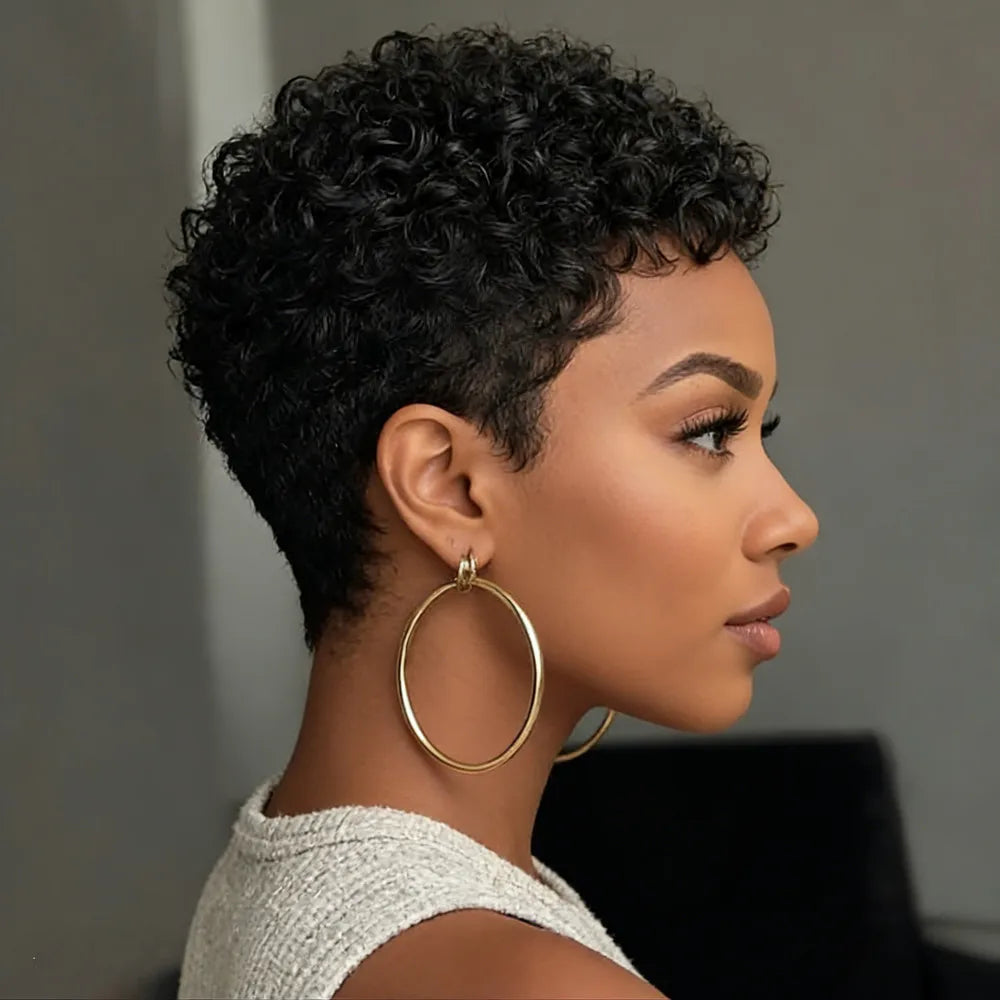 Black Afro Curly Pixie Wig