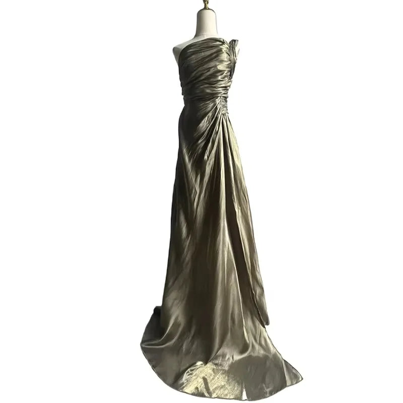 Female Fashion High Waist Elegant Dress for Women Off Shoulder Sleeveless Chic Evening Dresses Spring Summer Party Dress