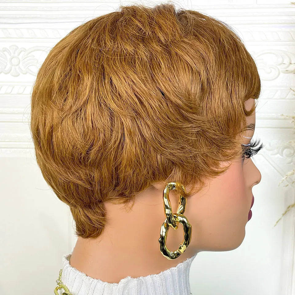Pixie Cut Human Hair Wigs Short Wigs for Women Color 30 Layered Pixie Wig With Bangs Blonde Full Machine Made Wig On Sale