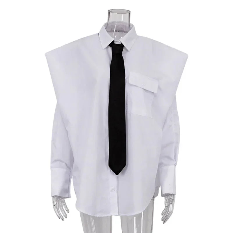 Fashion White Woman Blouse  New Elegant Lapel Long Sleeve Shirt Blusa Streetwear Chic Pocket Blusa Top Female Clothing