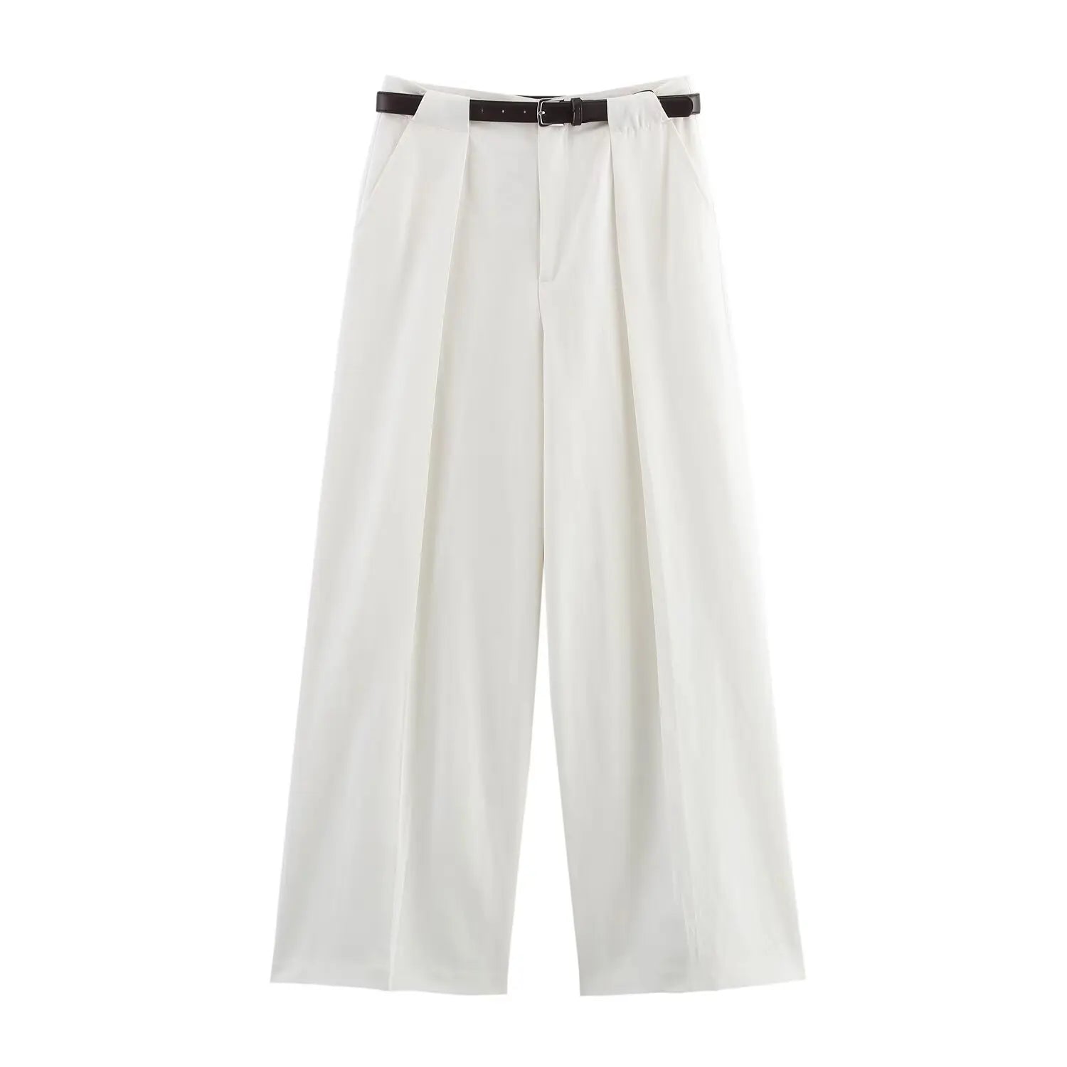 Women's Pants Set Pocket Tank Top with Belt and Fold Pants Solid Color Temperament Spring New Pants Set