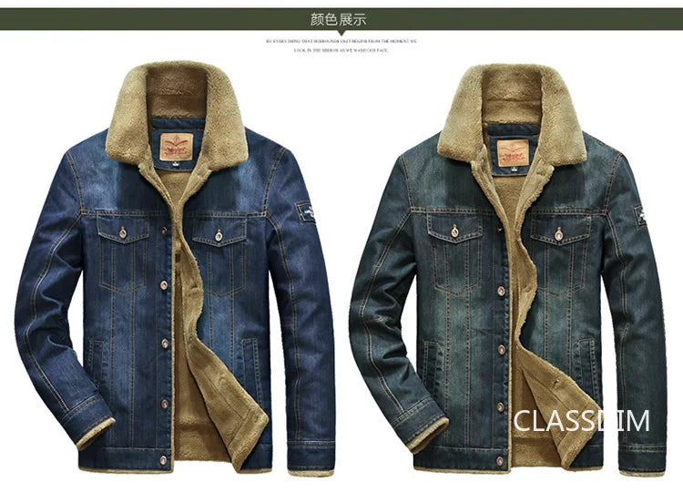 Men Denim Jackets Winter Coats Fleece Warm Jeans Jackets High Quality Male Casual Blue Denim Jackets New Fashion Jeans Coats 5XL