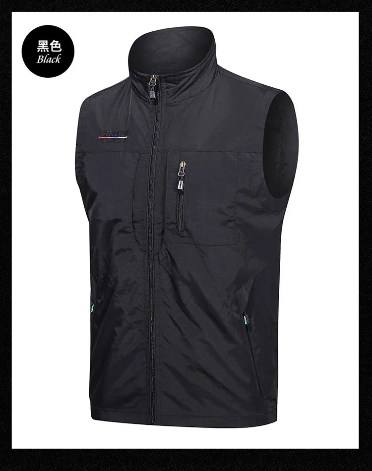 Men's Vest Thin Tooling Loose Quick Drying Outdoor Sports Multi Pocket Stand Collar Camping Fishing Vest Summer жилетка мужская