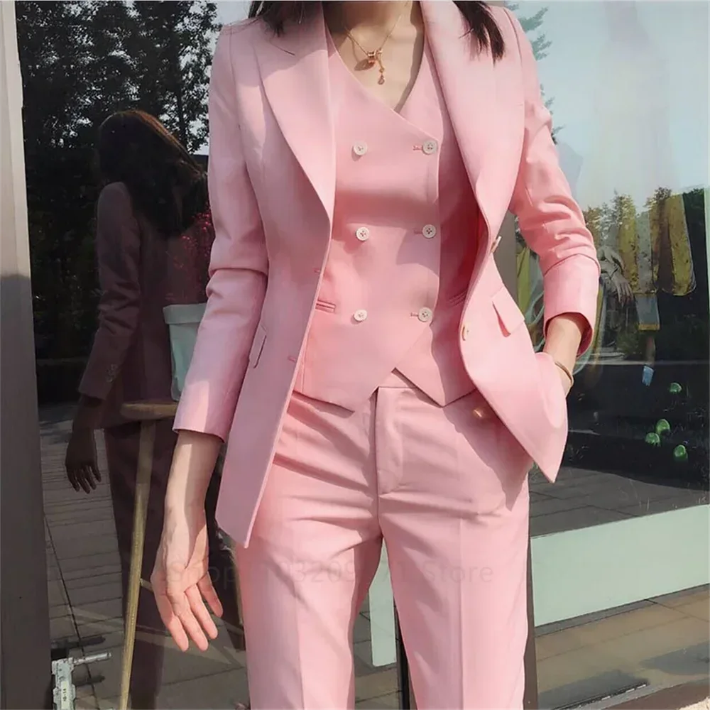 Women Suit 3 Pieces Black Single Button Solid Slim For Wedding Business Work Office Daily Commute Casual Set Blazer Vest Pants