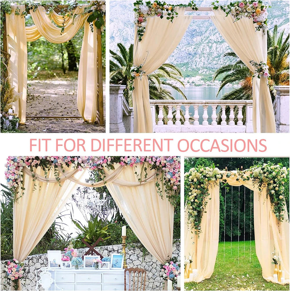 Bryllupsgardiner Takdekorasjon Chiffon Gjennomsiktig Gardin til Bryllupsmottak Bursdagsfest Buegardiner Telt Soverom Bakteppe