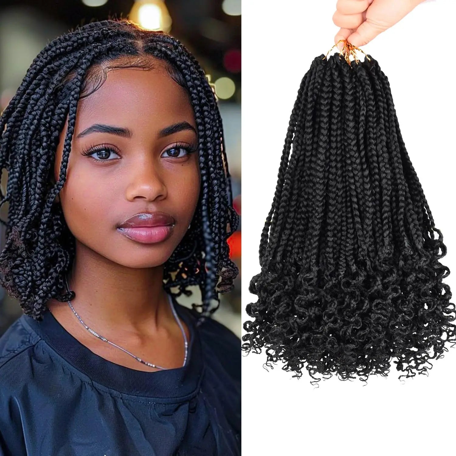 Trenzas de caja pre-armadas – Suaves, de aspecto natural con puntas rizadas