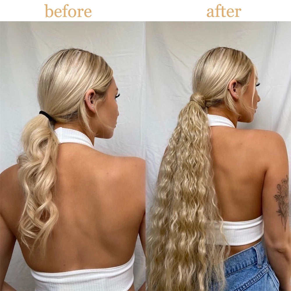 LISI GIRL Synthétique 22/34 Pouces Queue de Cheval enroulée Extensions de Cheveux Bouclés Afro Longs Postiches Queue de Cheval Faux Cheveux Résistant à la Chaleur