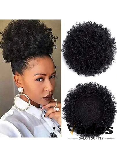 Queue de cheval en cheveux humains bouclés Afro Crépus Chignon à cordon de serrage Extensions de chignon haut à clipser pour femmes noires 4 6 8 pouces