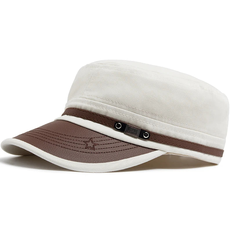 Flat Hat Women Fashion PU Leather Brim Men Baseball Cap Soft Cotton Cloth Casual Visor Trucker Hat Autumn Summer Adjustable
