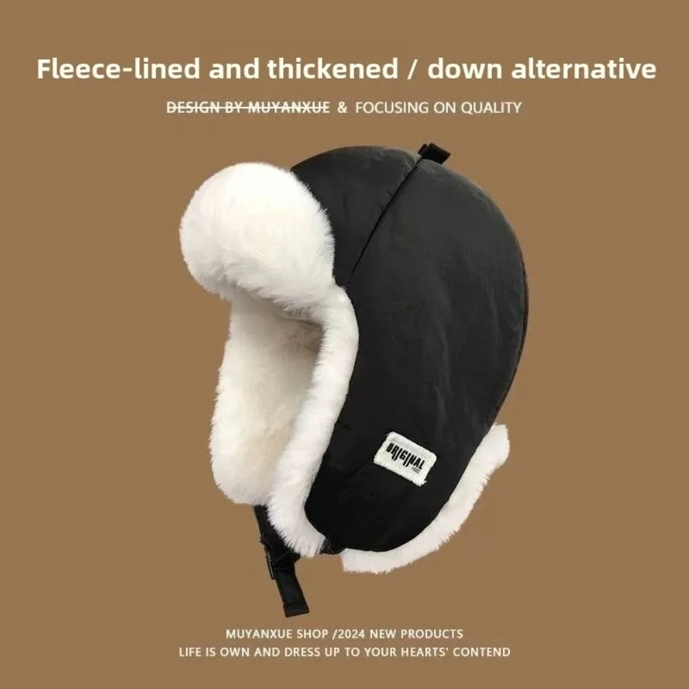 Nuevo sombrero de invierno grueso para mujer Lei Feng, sin ala, gorro de esquí bordado tipo aviador, protección para los oídos, herramientas de abrigo
