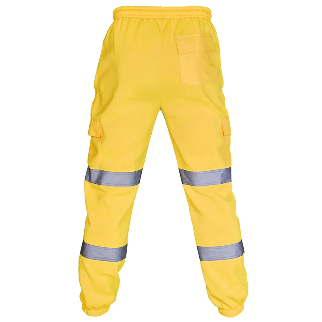 Men Road Work Pants High Visibility Overalls Casual Pocket  Work SplicingTrouser Pants
