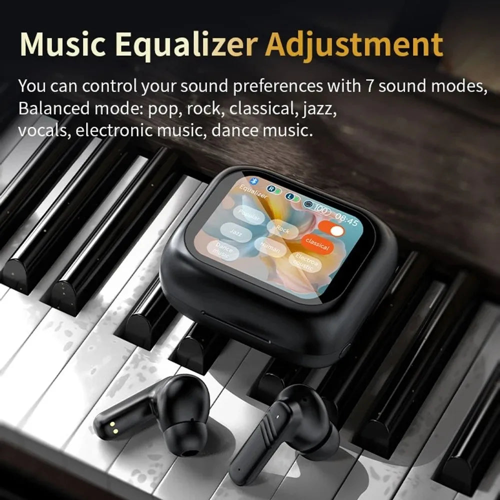 Bluetooth 5.4 Full Touch Screen Headphones Smart LCD in Ear ANC Bluetooth Earphones HD Call Noise Cancelling