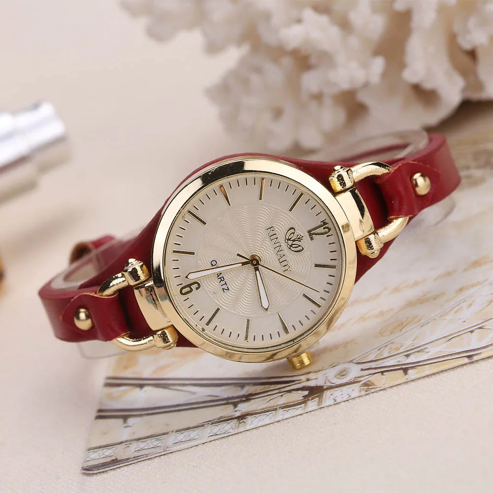 Fashion Women Casual Watches Round Dial Rivet PU Leather Strap Wristwatch Ladies Analog Quartz Watch Gifts Accessories