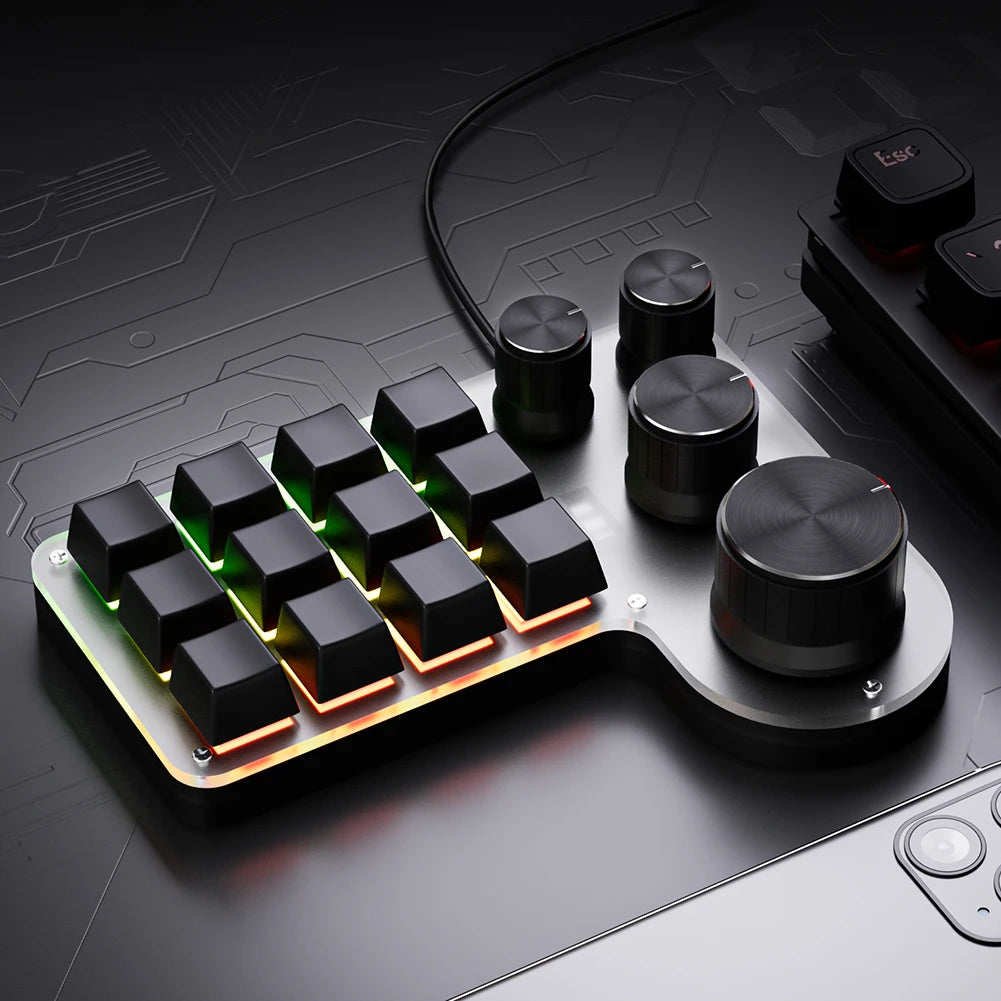 12 Keys 4 Knobs Mechanical Gaming Keyboard USB Wired/Bluetooth-Compatible Programming Macro Keyboard DIY Custom Hot-swap Keypad