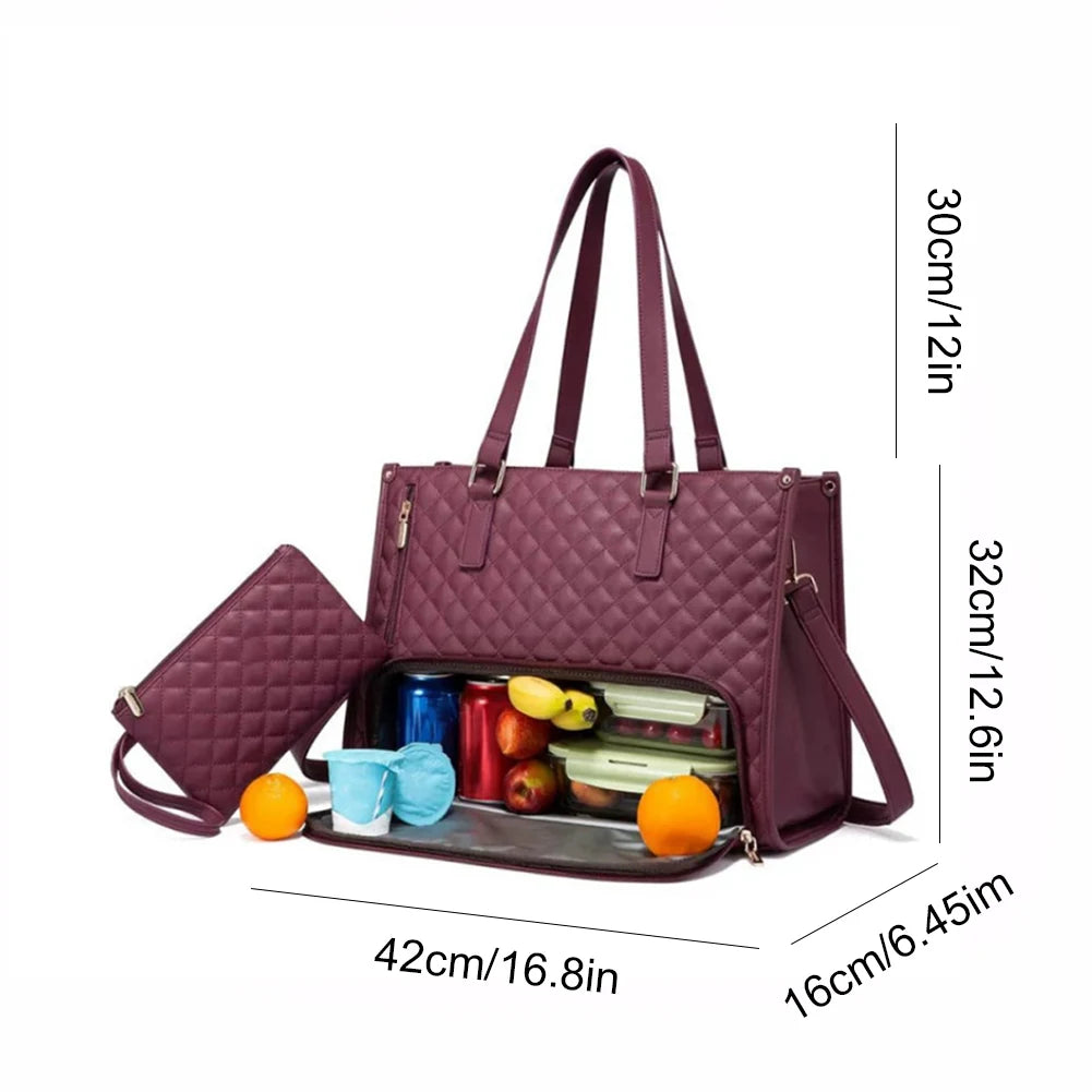 2-in-1 Lunch Tote Bag Laptop Bag with Purse Multi-Function Business Lunch Bag Lunch Box Handbag for Work Office Camping Picnic