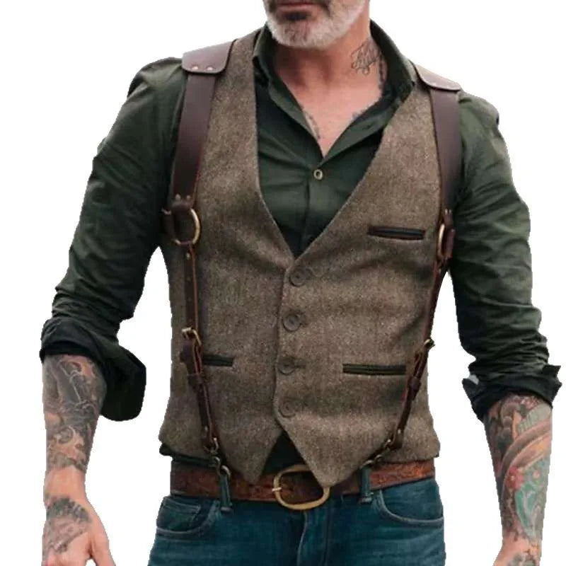 Sleeveless Vest for Men, Slim Fit Waistcoat with Belt, Stylish Outerwear, Summer Trendy Top