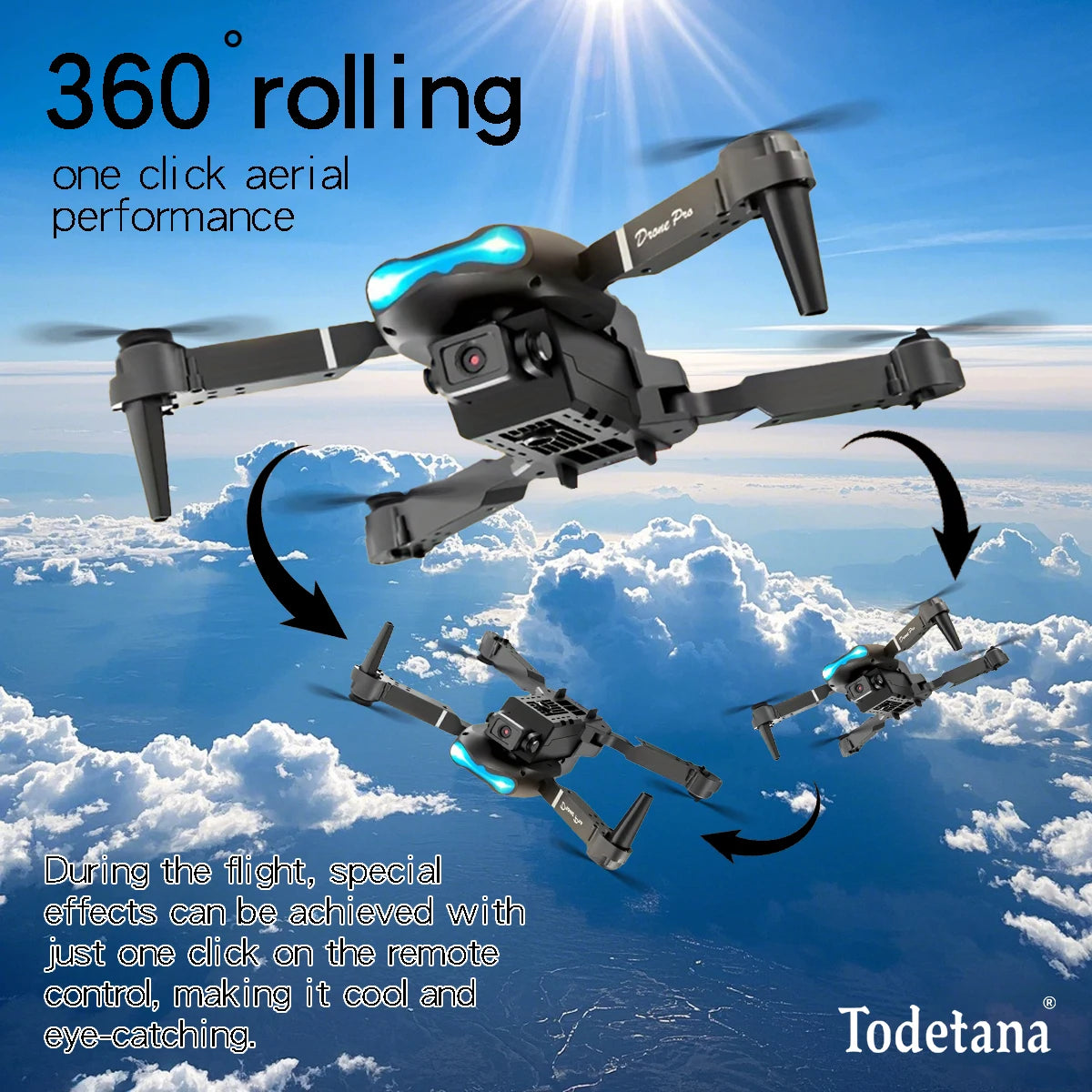 E99 Drone with 4K Wide Angle HD Camera, 360 roll, Mobile APP Control Foldable RC Aerial Quadcopter - Ideal Gift