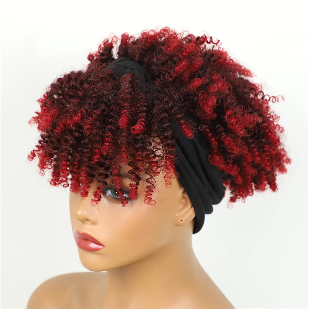 Headband Wigs for Women Synthetic Hair Kinky Curly Wigs With Scarf Natural Short Afro Wig for Black Woman False Hair Woman Wigs