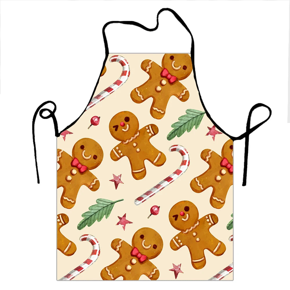 1 delantal de Navidad con diseño de árbol de Navidad y hombre de jengibre, sin mangas, para cocinar en casa, de lino, con decoración navideña de Feliz Navidad