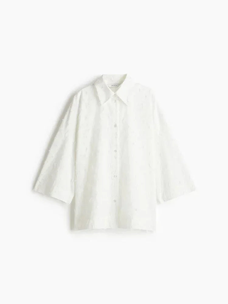 Summer Tassel Shirt Skirt Set For Women Elegant White Loose High Waist Pleated Maxi Skirts Suits 2025 Office Lady Street Outwear