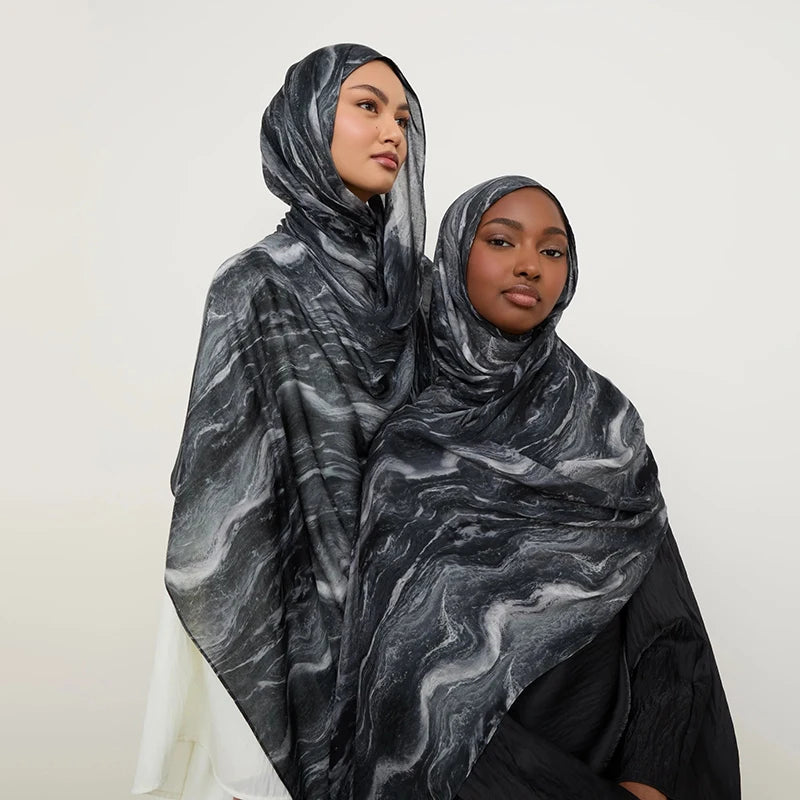 Estampado de acuarela, hiyab musulmán, pañuelo de mármol, suave, transpirable, protección solar, ligero, chal de playa de verano para mujer
