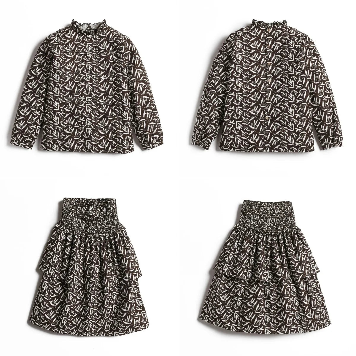 Teen Girls Skirt Top Set Brown Floral Set Cotton Fabric Autumn & Winter Clothes