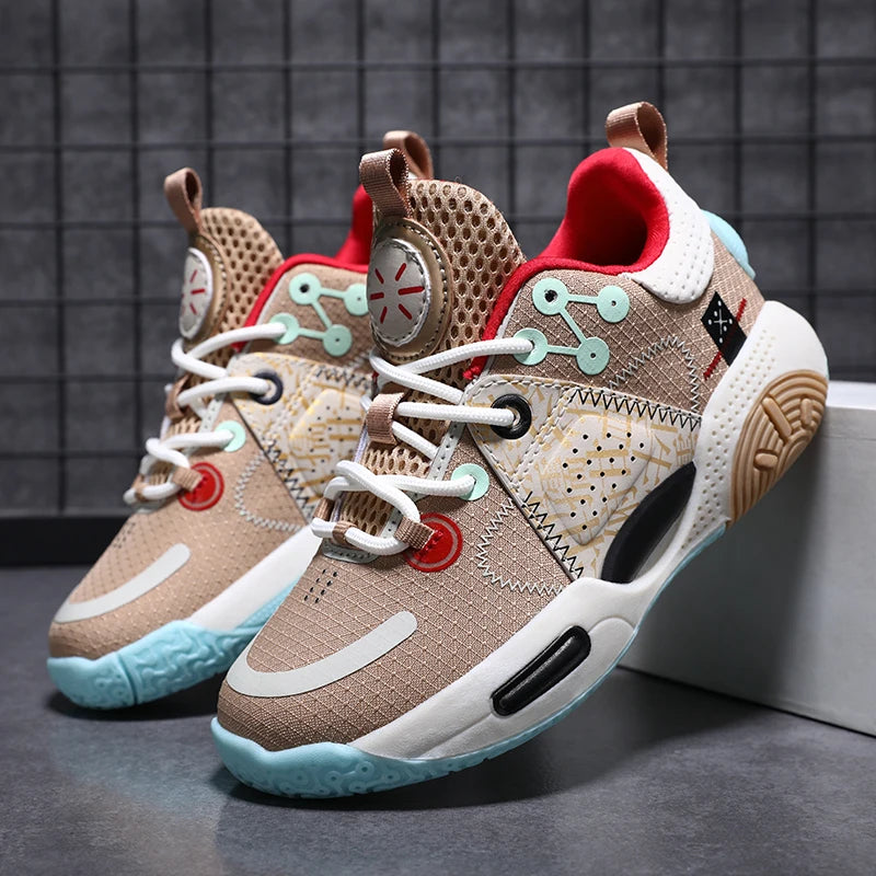 Kids Fashion Sneakers for Boys Leather Breathable Sports Basketball Shoes Lightweight Children School Walking Footwear