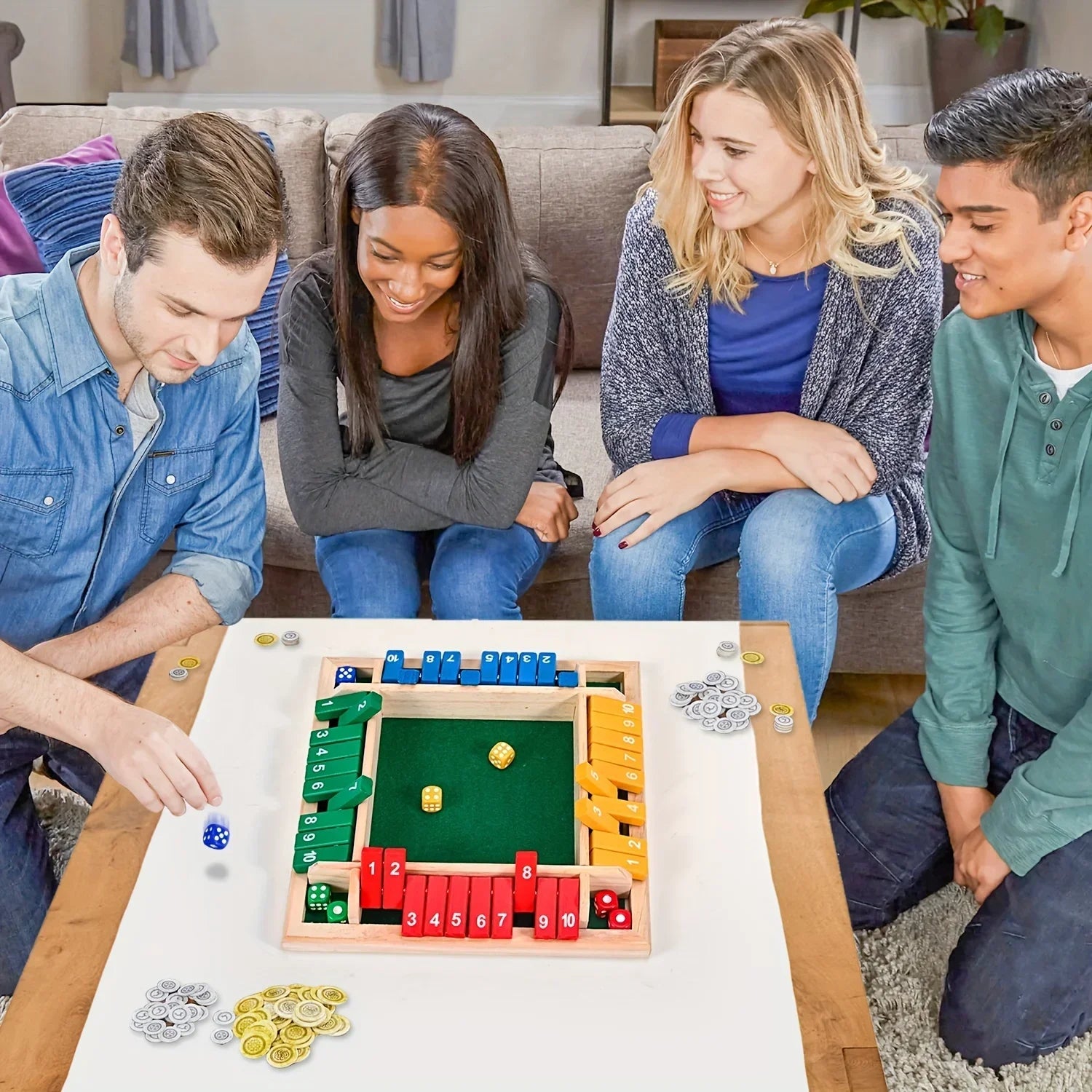Classic 4 Sided Wooden Board Game With 2 Dice And Shut-The-Box Instructions, Classics Tabletop Version And Pub Board Game