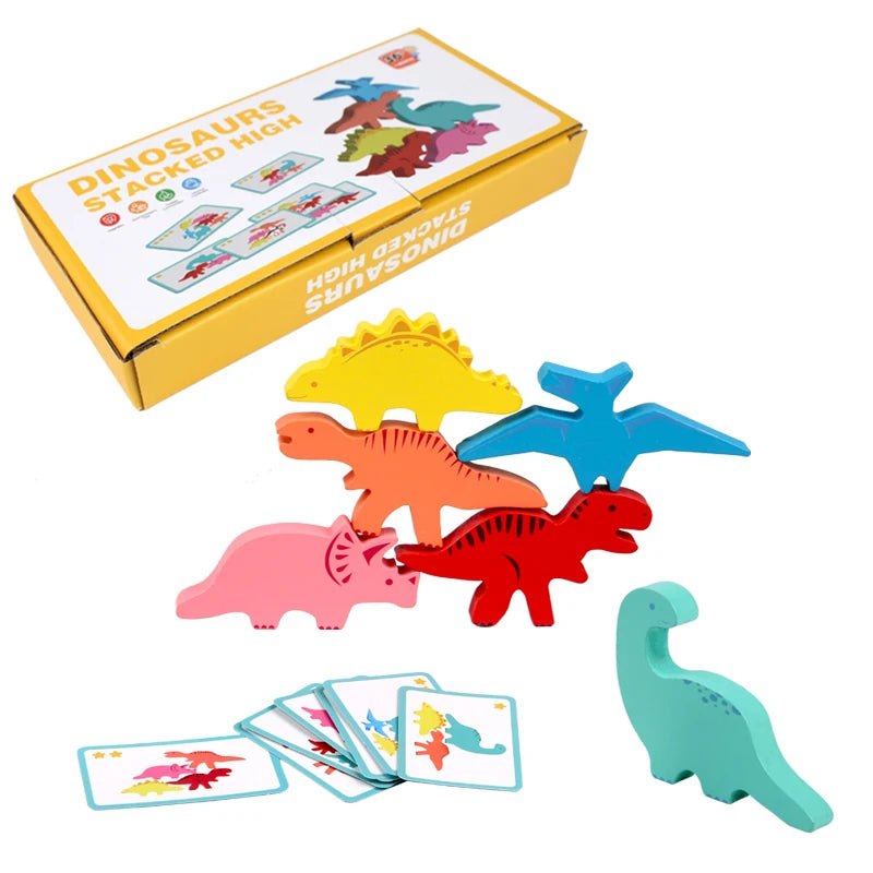 Juguetes de bloques de equilibrio de madera para niños, animales, dinosaurios, juegos de mesa de construcción de apilamiento alto, juguete Montessori de madera para niños, regalo