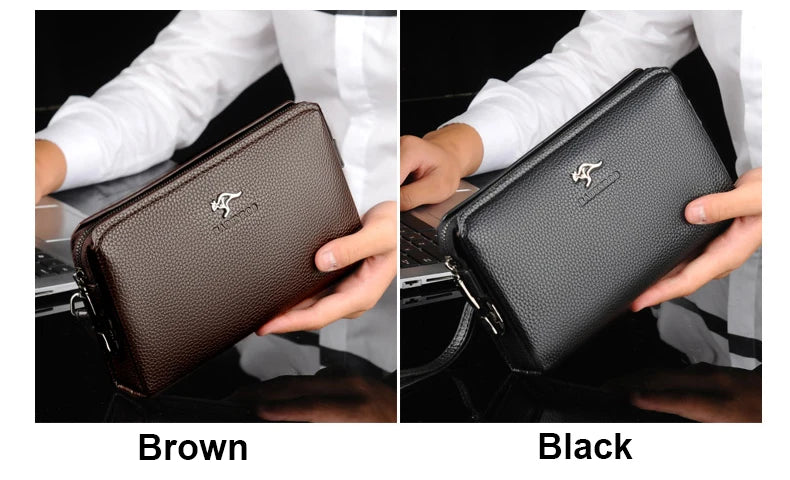 Luxury Brand Men's Wallet Leather Long Wallet  PU Leather Wallet Men Double Zipper Coin Pocket Purse Business Clutch Phone Bag