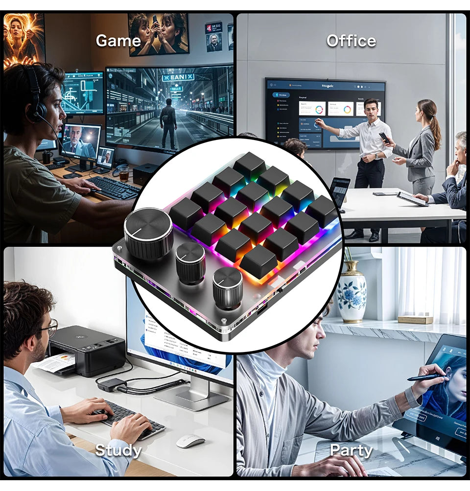 16 Keys 3 Knobs Mechanical Gaming Keyboard USB Wired Bluetooth-Support/ 2.4G Programming Macro Keyboard Custom Hot-swap Keypad