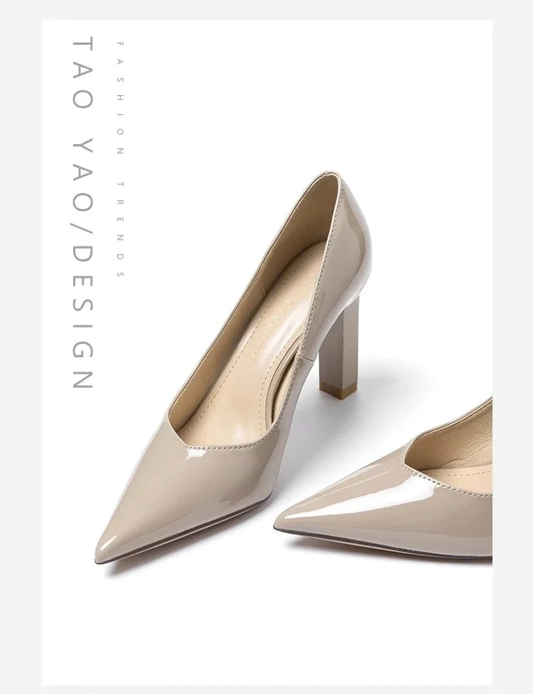 Square Heels Pumps Women Shoes Patent Leather Sexy Wedding Party Official Leisure Super Big Szie