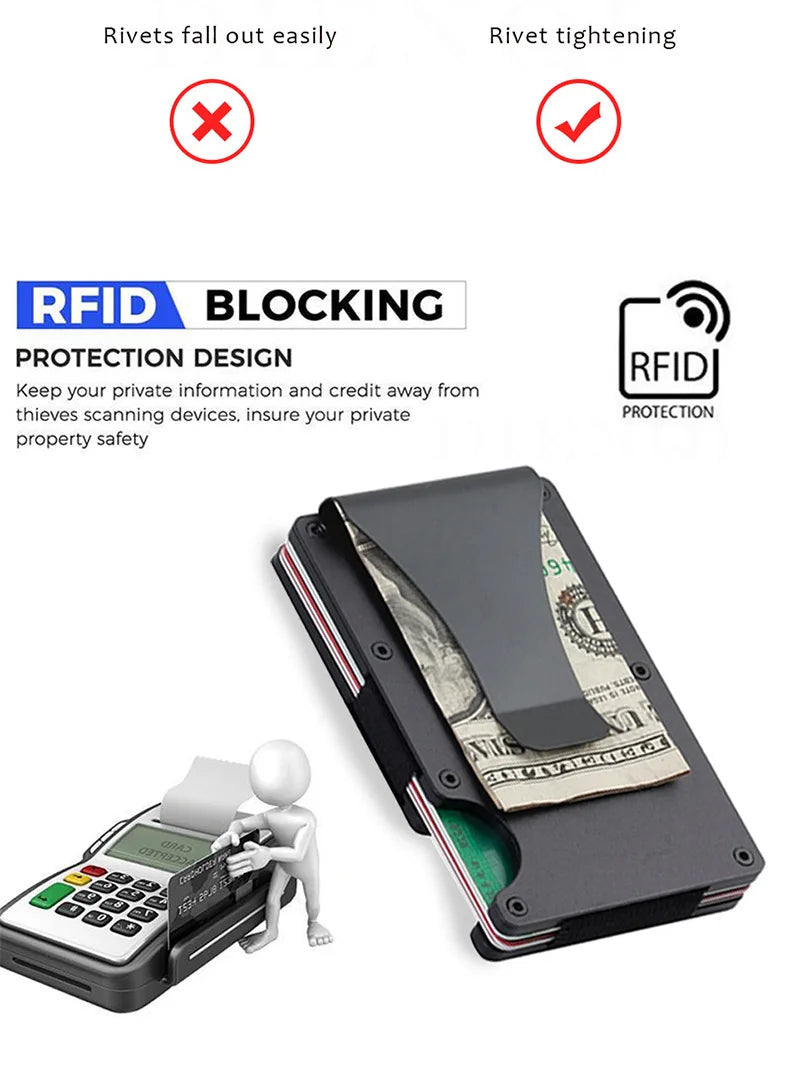 Cartera Delgada Para Hombre - Cartera Minimalista para Hombre con Bloqueo RFID para Bolsillo Delantero - Cartera Metálica con Clip para Billetes para Hombre