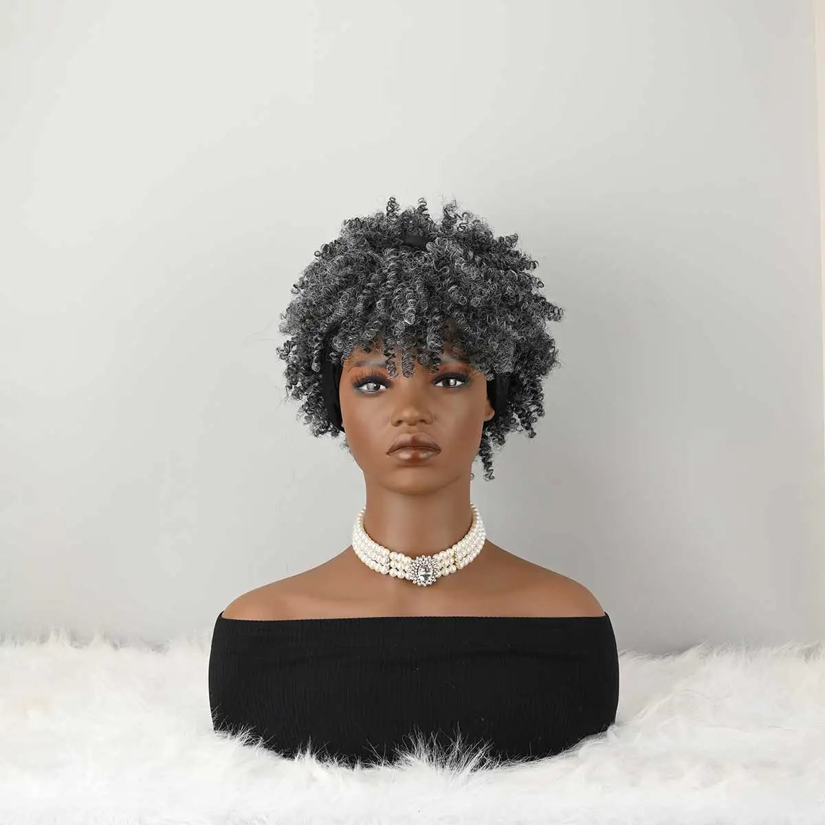 Headband Wig Curly Headband Wig With Bangs For Women Synthetic Afro Curly Hair Wig With Headband Attached Short Kinky Curly Afro High Puff With Bangs Stripes Short Red Curly Wigs with Bangs for Women, Natural Wavy Synthetic W