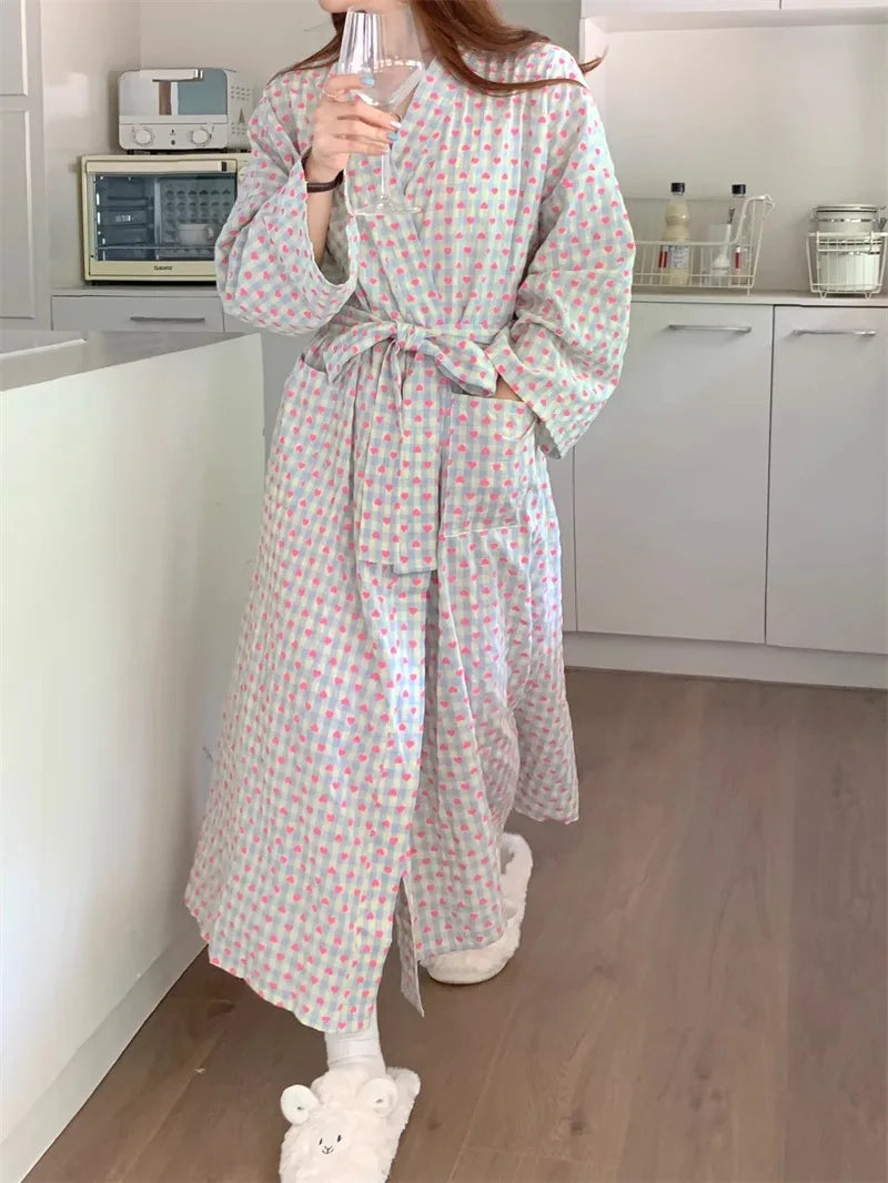 Bata de baño para mujer, estilo kimono largo y holgado, con cuello en V, cordones, pantalones a cuadros, bata de dormir sexy para mujer/niña.