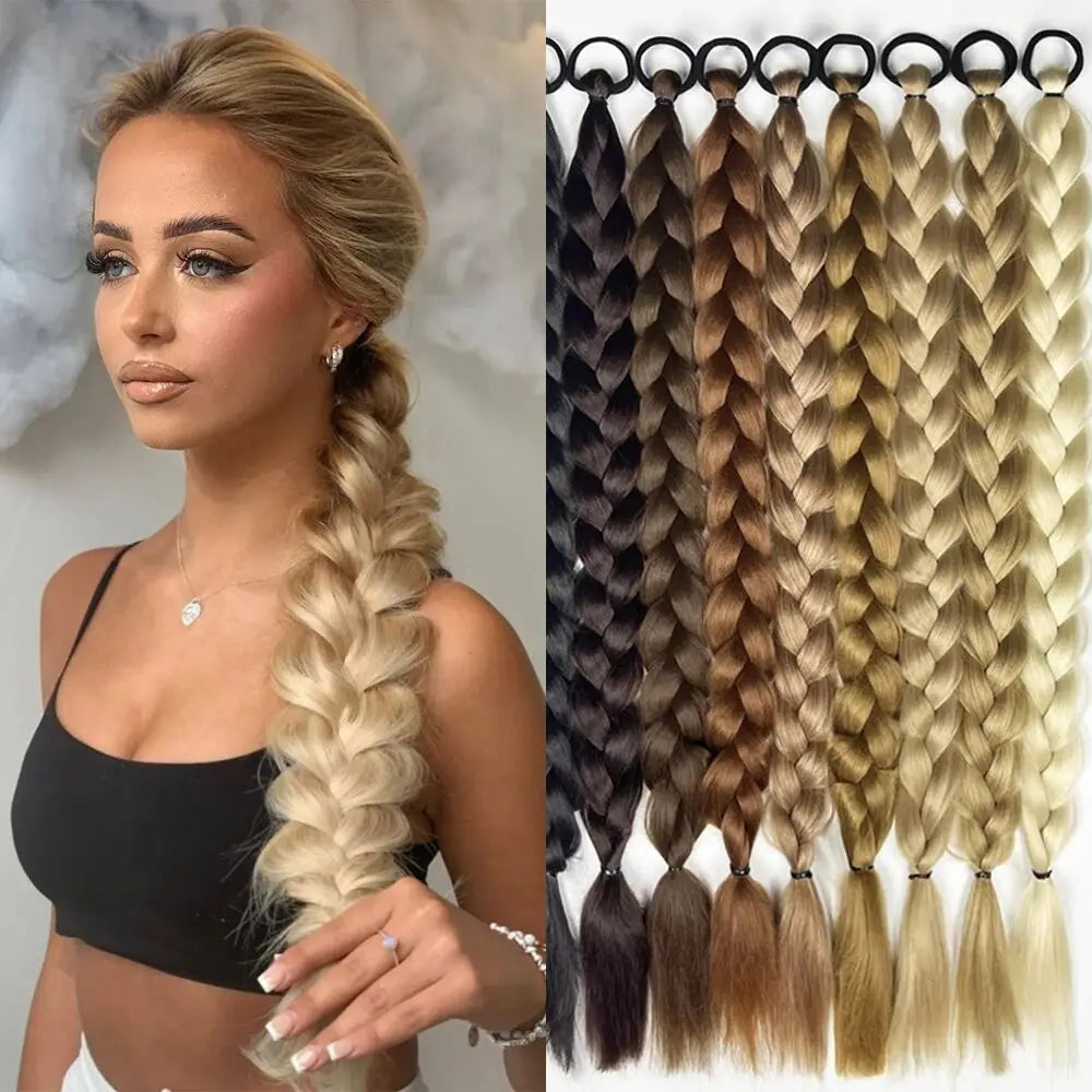 Synthetic 24inch hair extension wig ponytail with hair extensions Long Braided Ponytail Hair Accessories Christmas