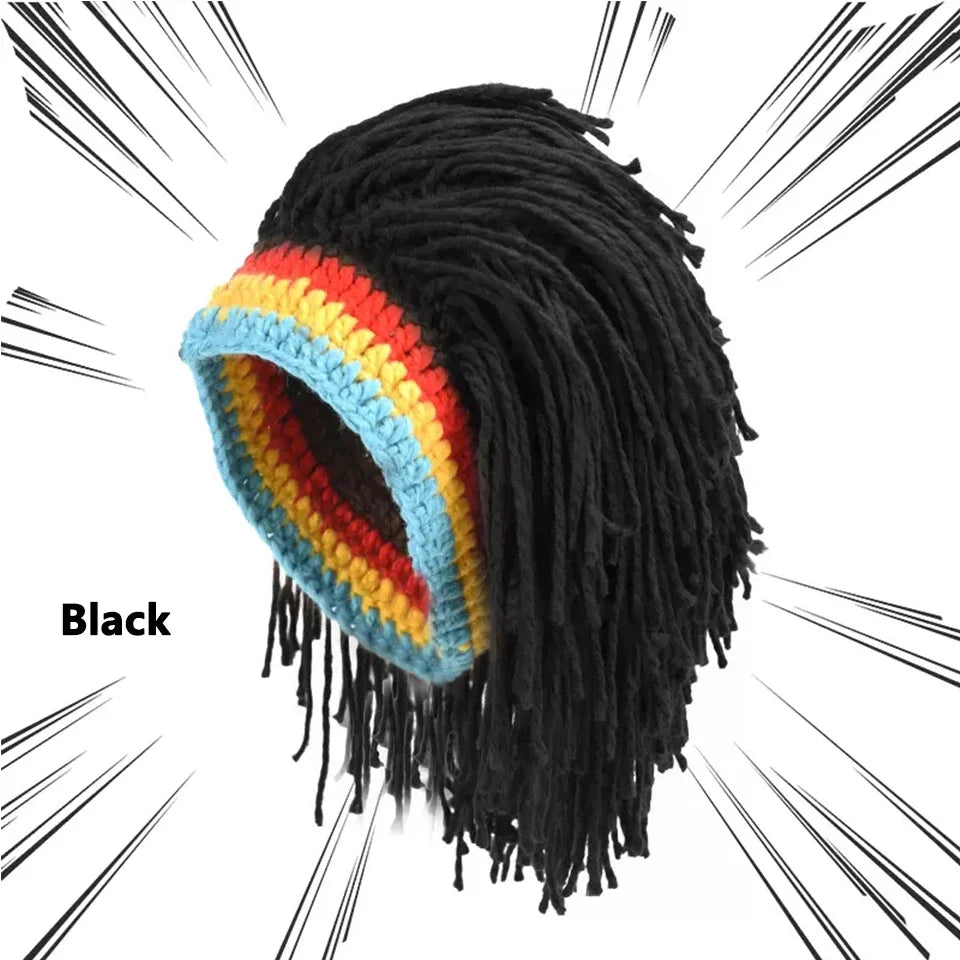 African Jamaican Braid Wig Knitted Hat Men Women Handmade Dreadlocks Synthetic Wig Halloween Cosplay Party Wig Headwear Props