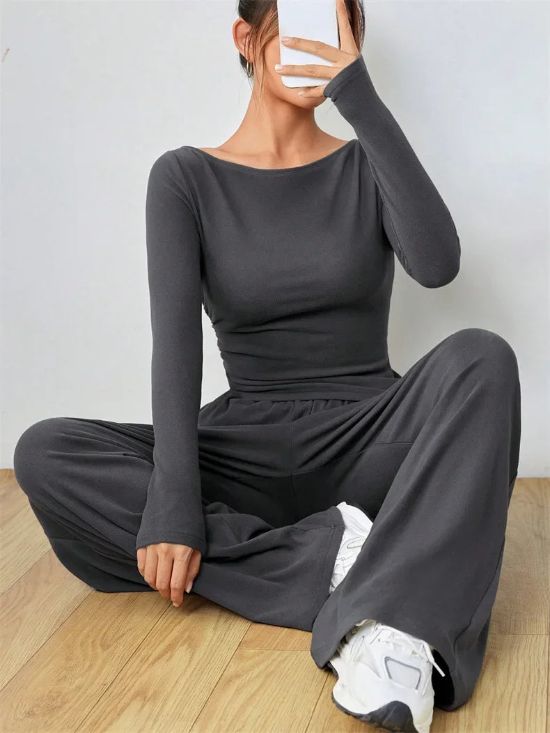Women's Two-Piece Wide-Leg Pants Set Soft And Waxy Style Suit Fashionable Irregularities Women's Clothing Sales Yoga Sports Set