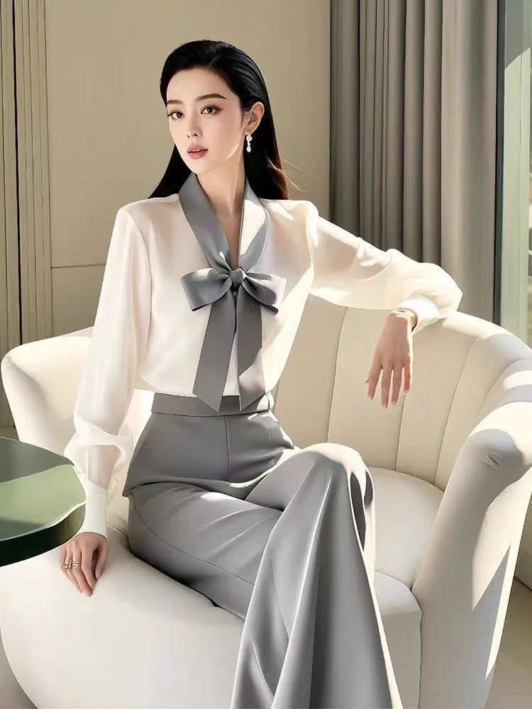 High Quality Tops and Pant 2 Pieces Sets for Women Wear To Work Office Summer  Elegant Office Professional Wide Leg Trousers