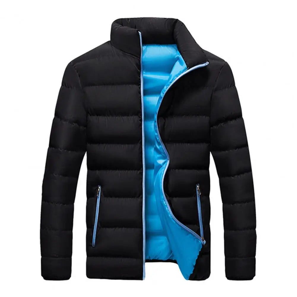 Stand Collar Men Jacket Stylish Men's Cotton Jacket Warm Winter Coat with Stand Collar Zipper Pocket Casual Loose Fit for Autumn