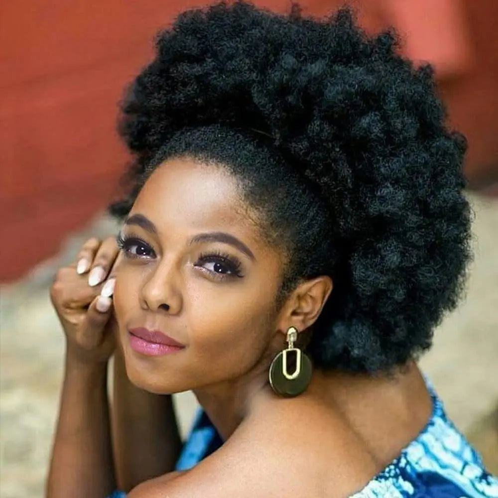 Synthetic 10Inch Big Afro Puff Drawstring Ponytail Extensions for Black Women 4b Kinky Curly Hair Bun Ponytail Wigs Daily Use