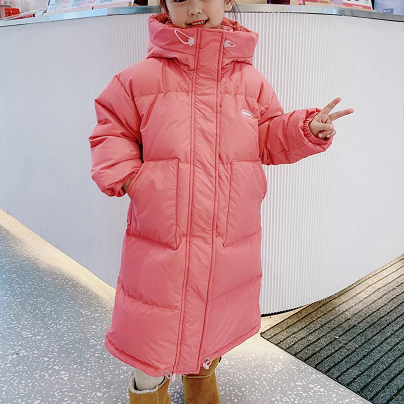 Children's Winter Jacket for Girl Long Warm Parka Down Cotton Coat New Kids Windbreaker Cold Clothes Teenager Overcoat Snow Wear