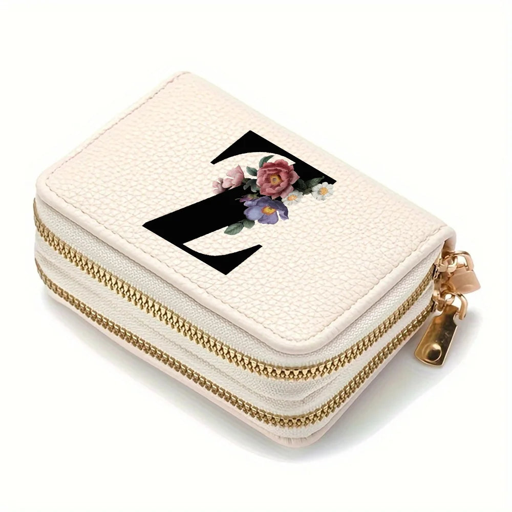 Cartera corta con estampado floral y letras