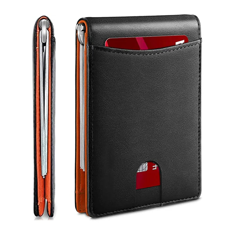 Carteras Delgadas para Hombre - Billetera de Cuero con Clip para Billetes para Hombre - Cartera Bifold RFID para Bolsillo Delantero - Tarjetero Minimalista